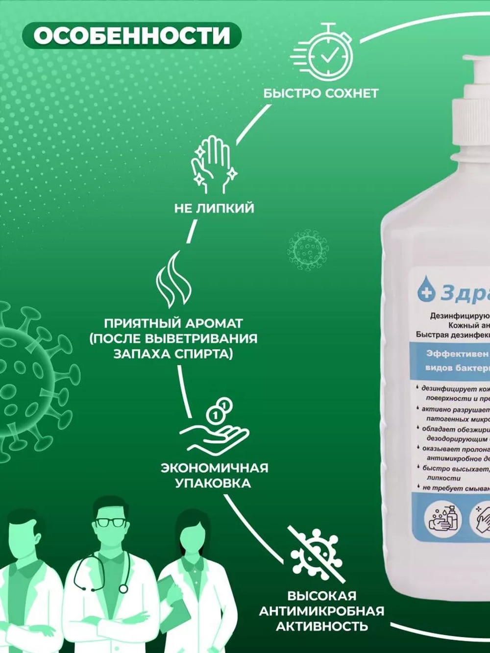 Антисептик для рук спиртовой с дозатором с хлоргексидином