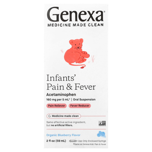 Genexa, Infants 'Pain & Fever, органическая голубика, 160 мг, 59 мл (2 жидк. Унции)
