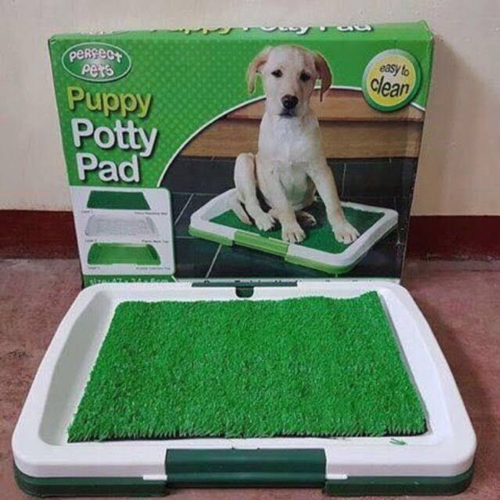 Туалет лоток для собак и кошек Puppy Potty Pad с ковриком зелёная травка, размер 47х36х6 см