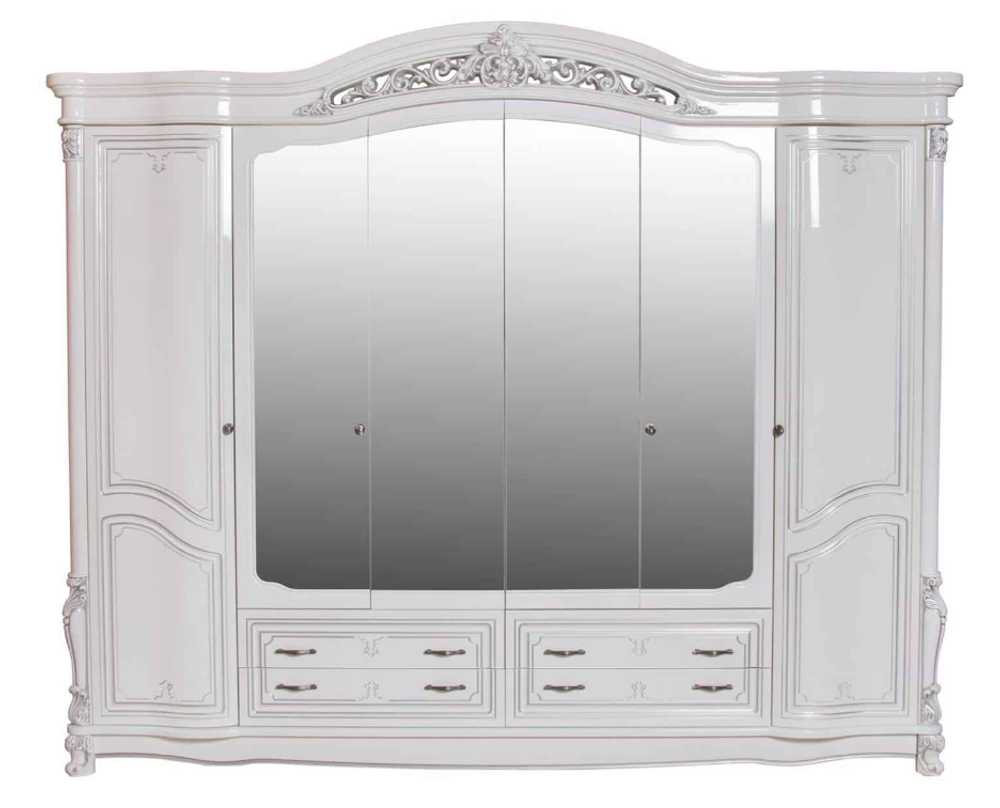 Шкаф 4-х дв «Касандра» белая глянец серебро