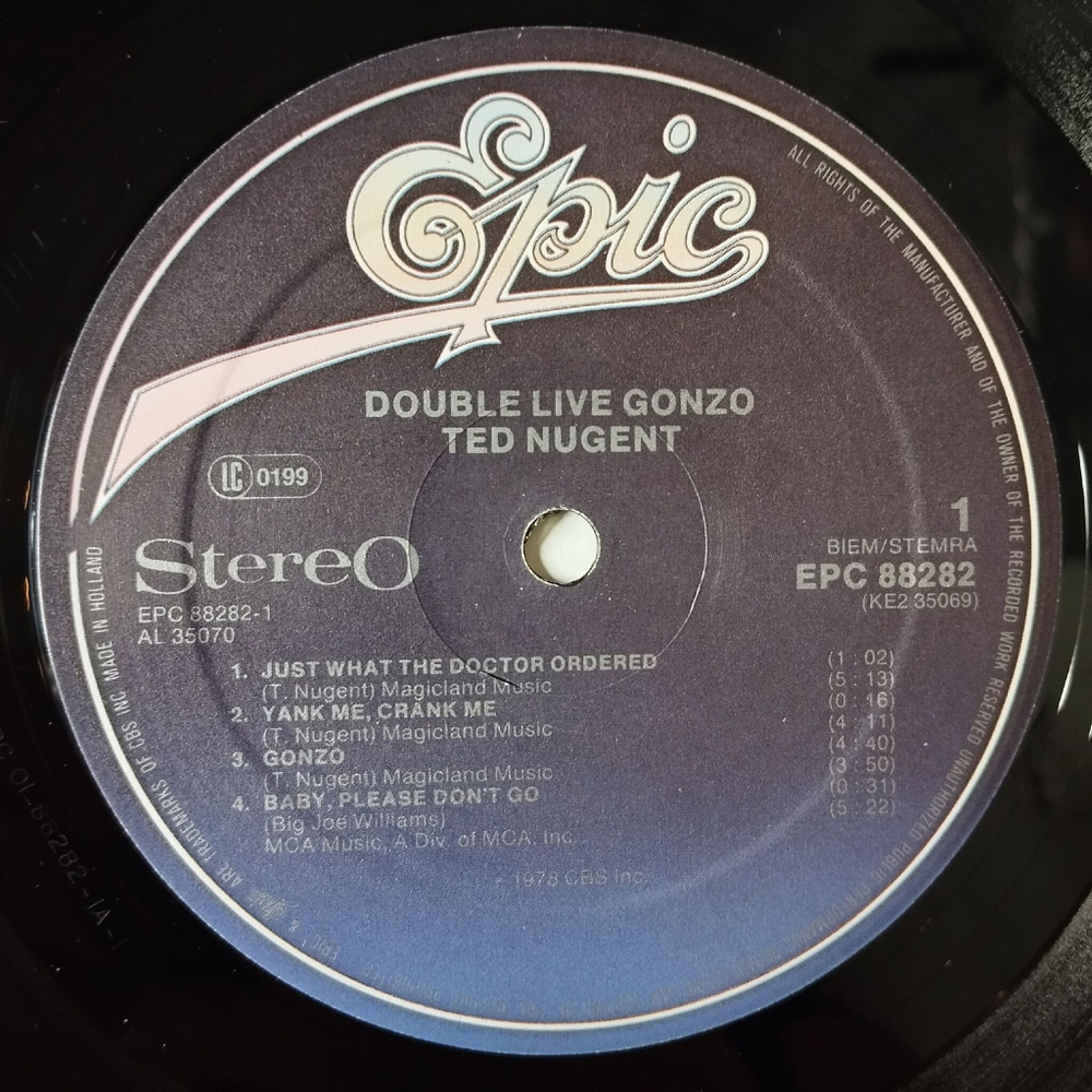 Винтажная виниловая пластинка LP Ted Nugent Double Live Gonzo (Holland 1978)