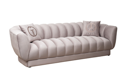 Диван Garda Decor Фабио (Fabio) трехместный велюр бежевый Colt1001-SERROS 239*95*72 см, 2 подушки