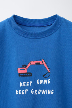 ZARA ФУТБОЛКА С ПРИНТОМ, ЯРКО-СИНИЙ