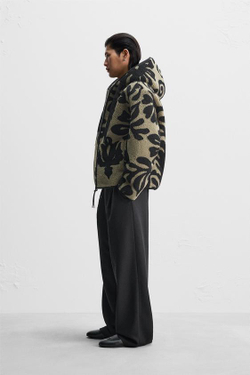 ZARA X NANUSHKA ЖАККАРДОВАЯ КУРТКА ИЗ ИСКУССТВЕННОЙ ШЕРСТИ, ЗЕЛЕНЫЙ