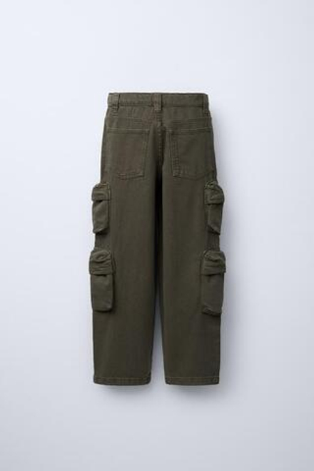 ZARA БРЮКИ КАРГО WIDE LEG, ХАКИ
