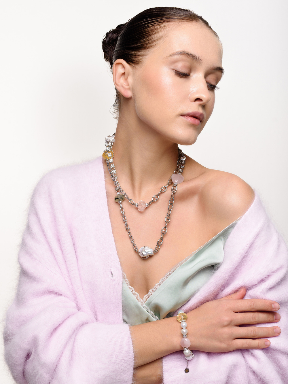 Браслет "Magic stone pearls" Silver