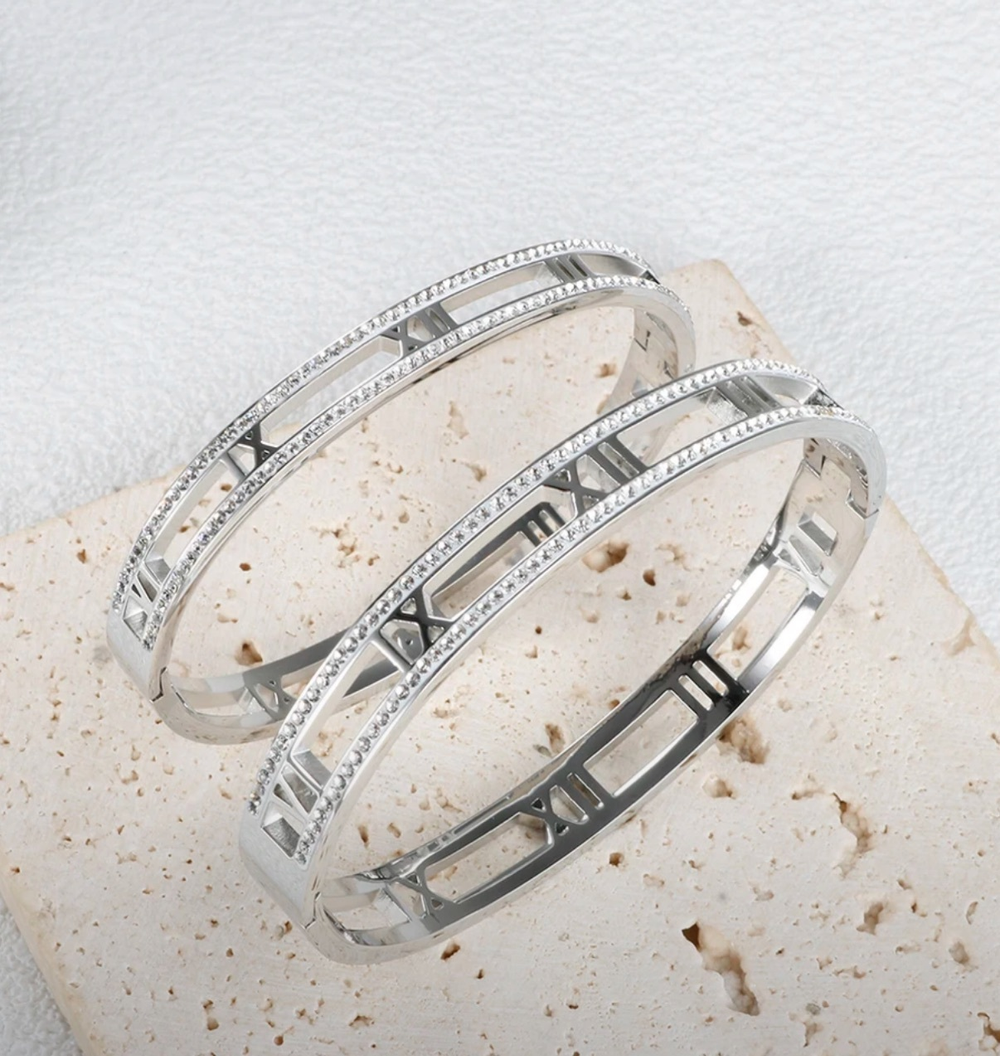 Браслет римские цифры с фианитами silver