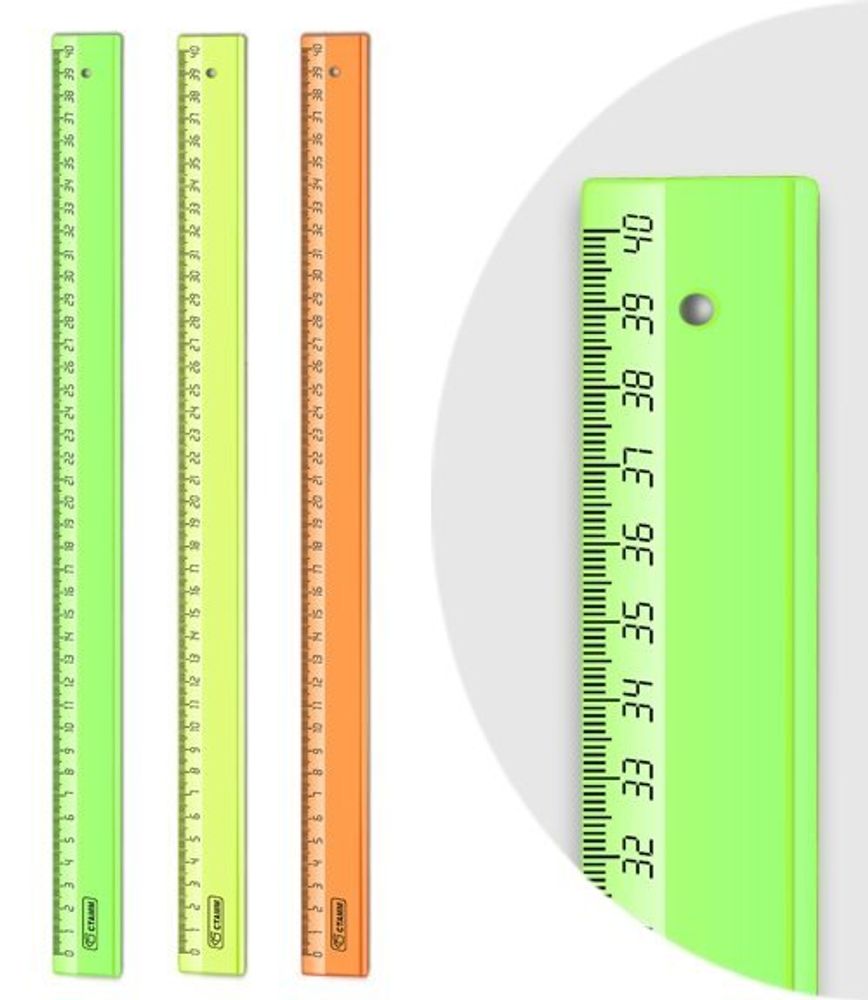 Линейка 40 см Стамм NEON Cristal, пластиковая, ассорти