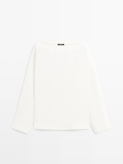 Massimo Dutti Блуза из поплина с вырезом «лодочка», белый