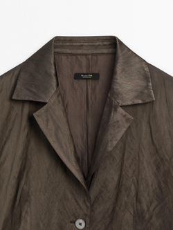 Massimo Dutti Облегающий атласный блейзер, шоколадно-коричневый
