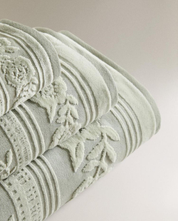 ZARA HOME ЖАККАРДОВОЕ БАННОЕ ПОЛОТЕНЦЕ ИЗ ВЕЛЮРА, СВЕТЛО-ЗЕЛЕНЫЙ