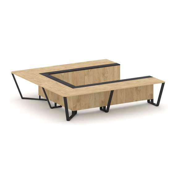 Steel Meet Стол переговорный П-образный KM-PR.B.SP-11P Тиквуд Светлый/Графит Глянец/Металл Черный 32