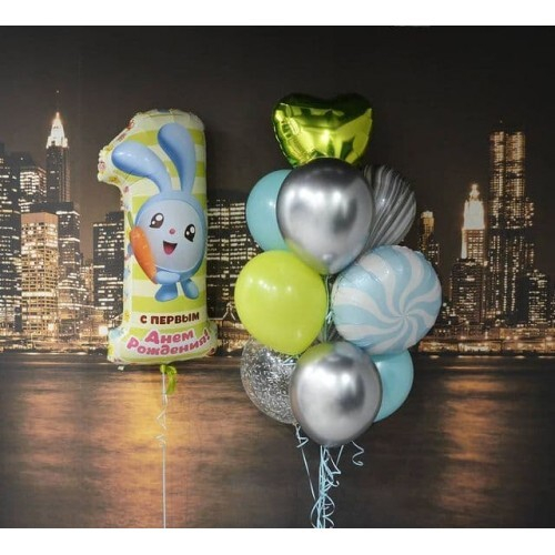 Букет шаров с «Крошем» и шариками хром