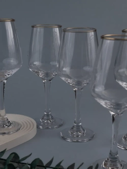 Набор бокалов для вина, 450 мл, 6 шт. с золотой каймой