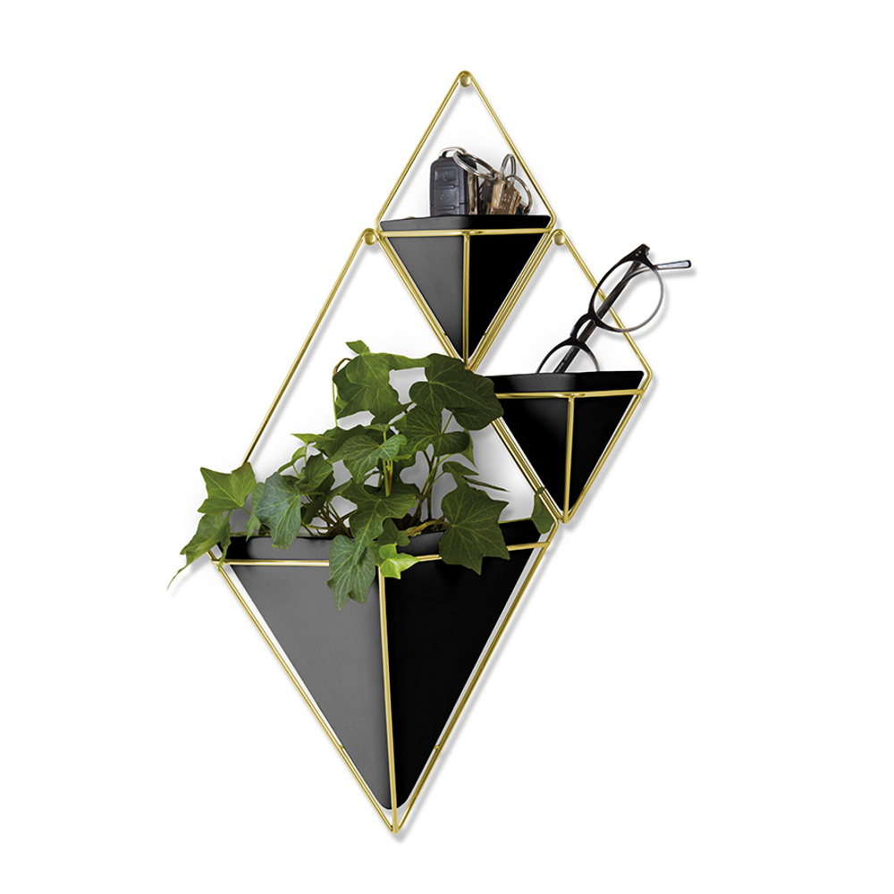 Набор настенных кашпо trigg, 19х23 см, черный/латунь, 2 шт.