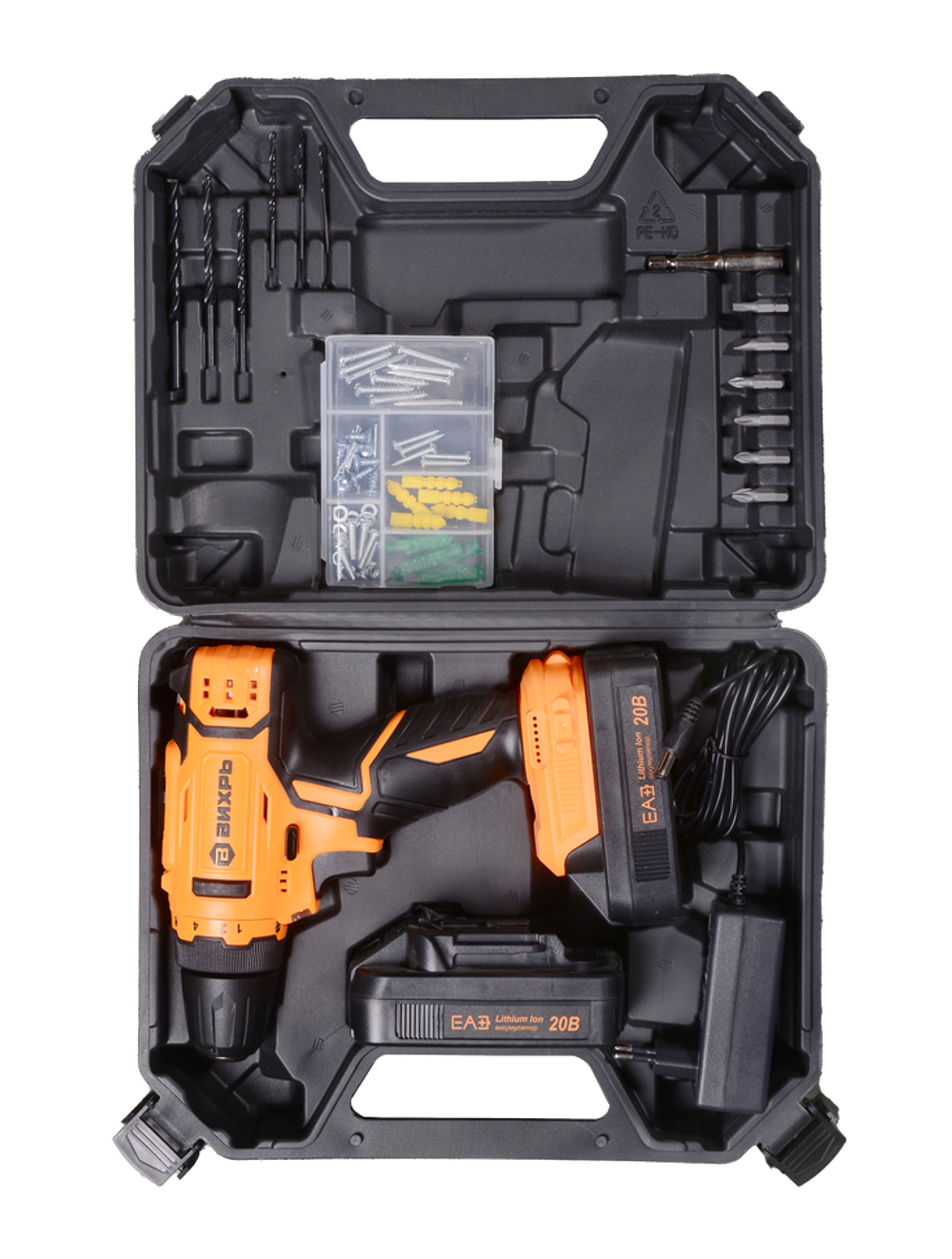 Дрель-шуруповерт Вихрь ДА-20Л-2КА с набором оснастки 65 предметов