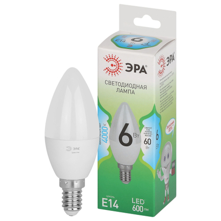 Лампа светодиодная ЭРА GREEN LINE LED B35-6W-840-E14 GL E14 6 Вт свеча яркий белый свет