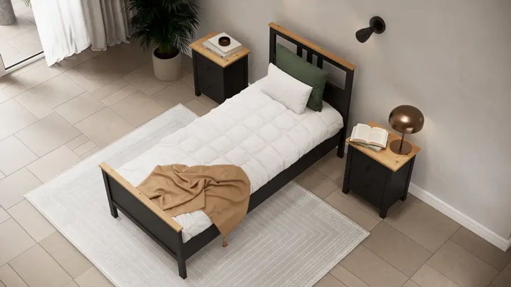 Кровать - аналог IKEA HEMNES / ХЕМНЭС/ ХЕМНЕС / КЫМОР / ИКЕА 90х200 см, черный/светло-коричневый