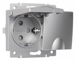 Розетка двойная влагозащищенная с заземлением и со шторками, без рамки с крышкой Werkel серебряные W1172206