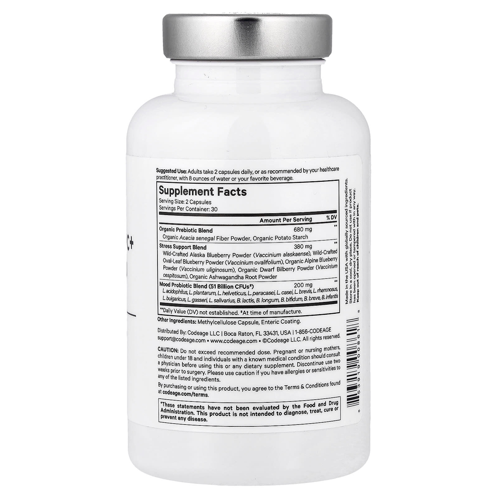 Codeage, Amen, пробиотик для настроения + со смесью пребиотической клетчатки, 60 вегетарианских капсул
