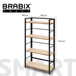 Стеллаж BRABIX "Smart SH-005", 605х290х1193, ЛОФТ, прямой, складной, металл/ЛДСП дуб, каркас черный, 641868