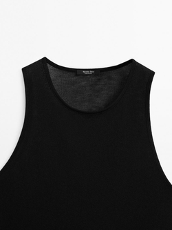 Massimo Dutti Топ из полупрозрачной ткани с круглым вырезом, черный