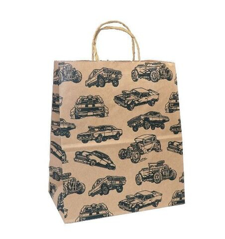 Пакет подар. бумажн. 25*22*12 см, 80 гр/м2 Ретро автомобиль, крученые ручки