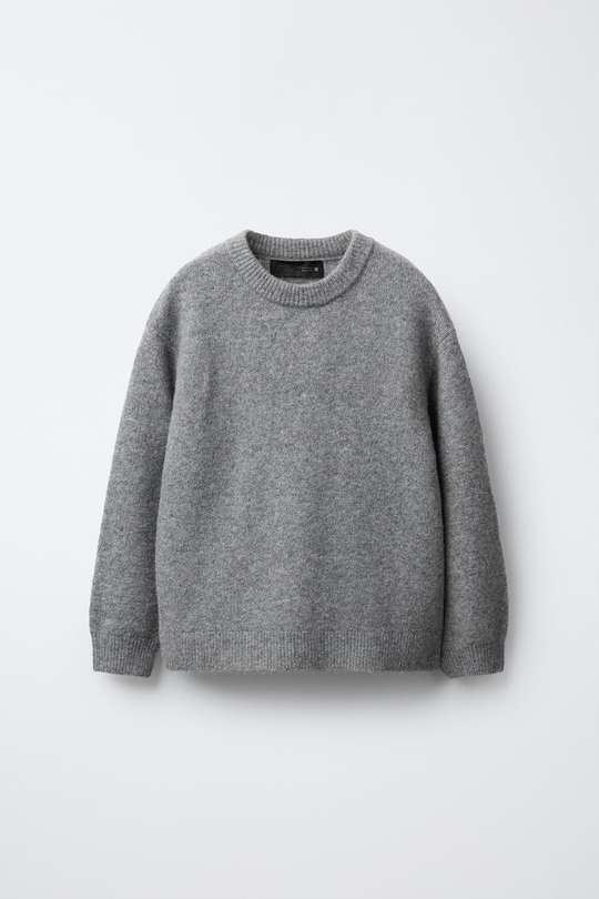 ZARA МЯГКИЙ ТРИКОТАЖНЫЙ ДЖЕМПЕР С ШЕРСТЬЮ, СЕРЫЙ