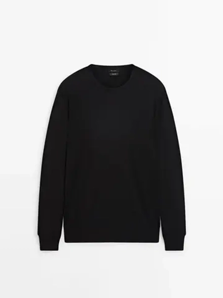 Massimo Dutti Хлопковый свитер с длинными рукавами, черный