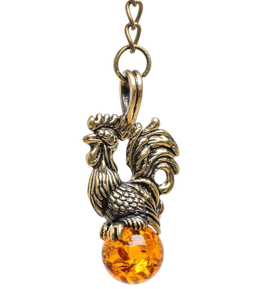AM-1617 Брелок «Петушок» (латунь, янтарь)