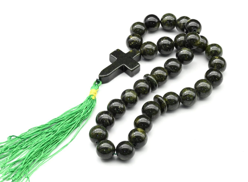 Четки православные 30 бусин из змеевика шарик 12 мм с крестиком, 35 см