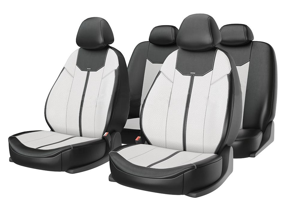 Чехлы на сидения CarFashion «MUSTANG» 10035 - Экокожа - белый/черный/белый