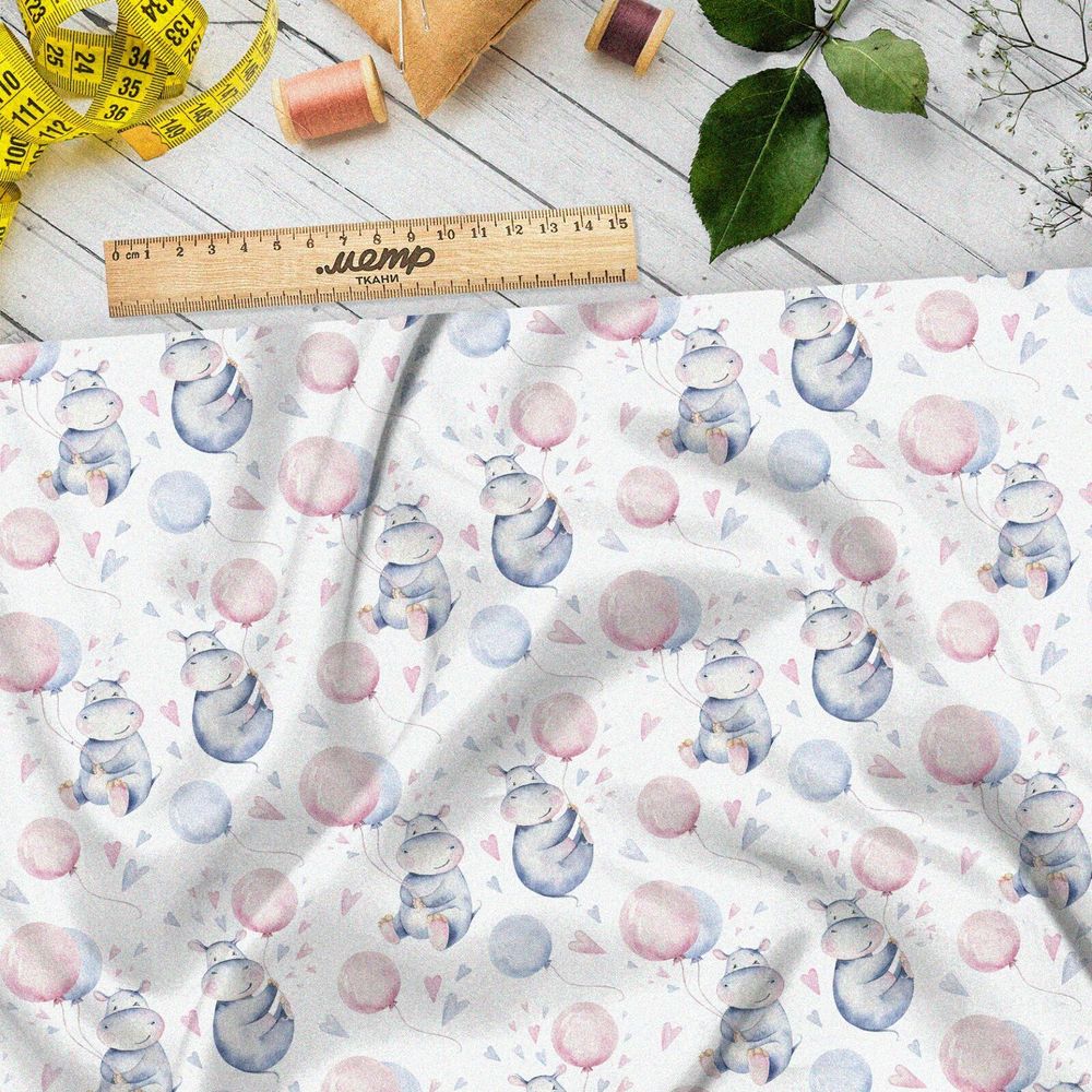 Ткань шифон детские бегемотики