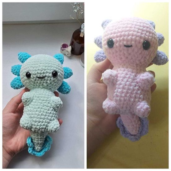 Вязаная игрушка ручной работы "Аксолотль"