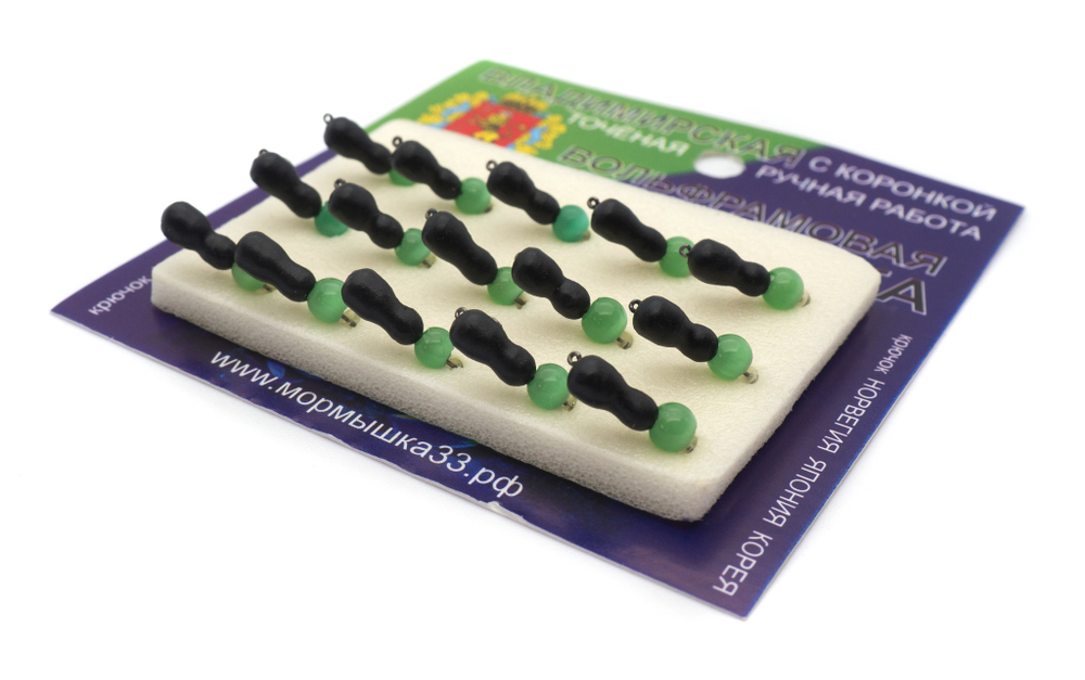 Мормышка Владимирская 200 "Муравей с двумя коронками с шариком кошачий глаз", 4мм, 1.2гр (15шт/уп)