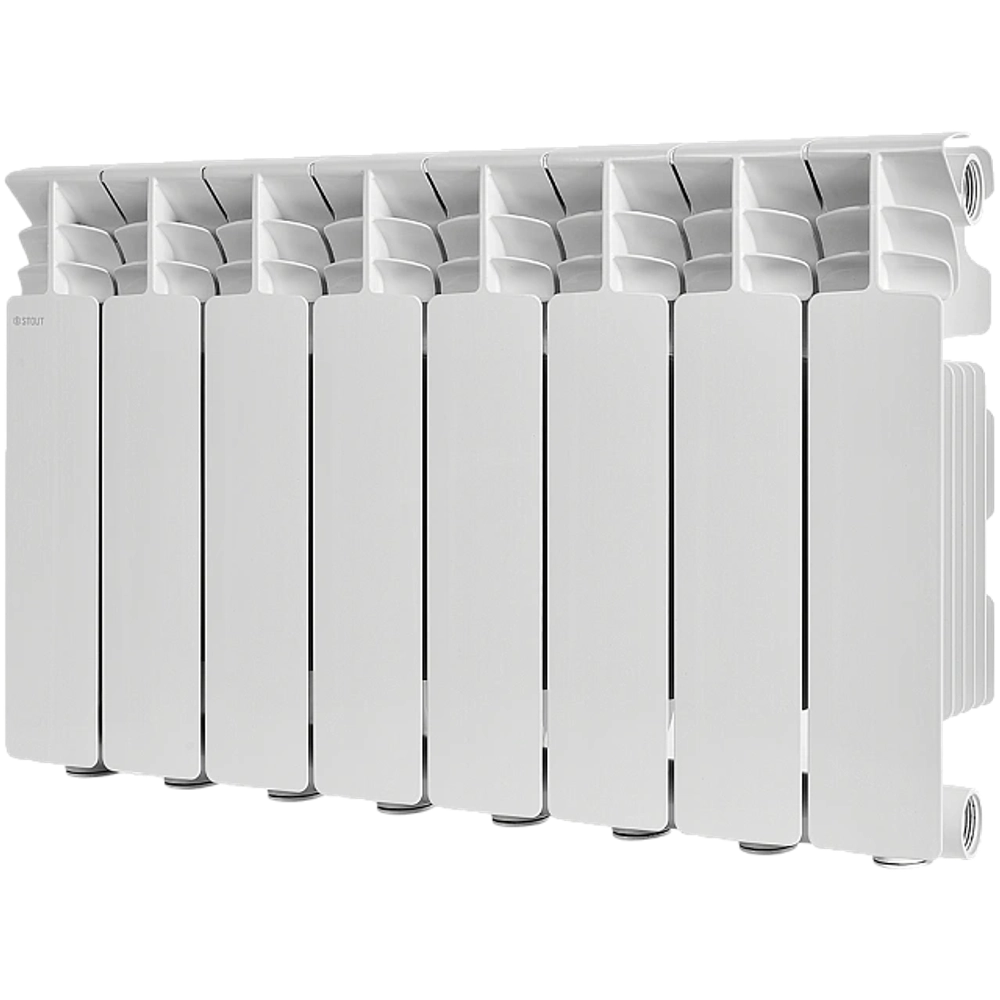 Радиатор алюминиевый STOUT Gamma 350 - 8 секций (подключение боковое, цвет белый)