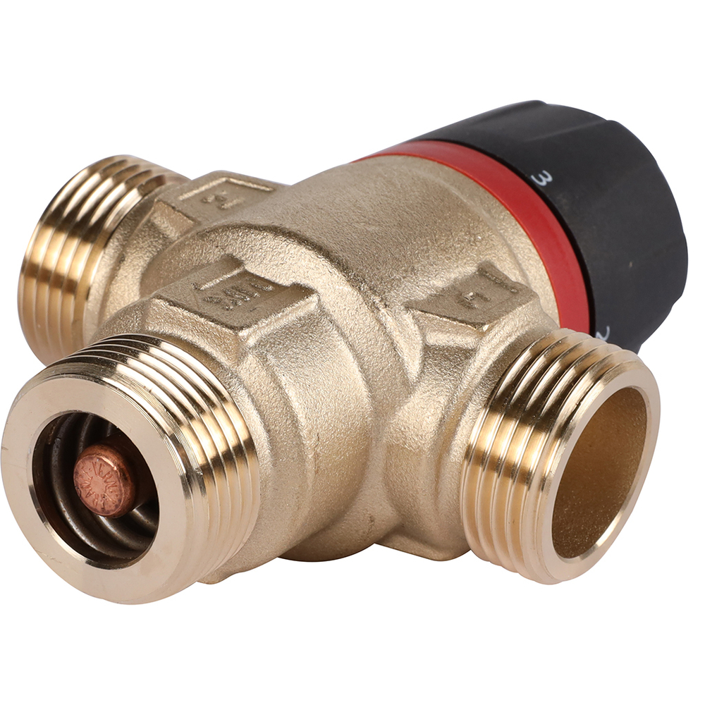 Клапан термостатический смесительный ROMMER - 3/4" (НР/НР, 30-65°C, Kvs 1.8, T-смешивание)