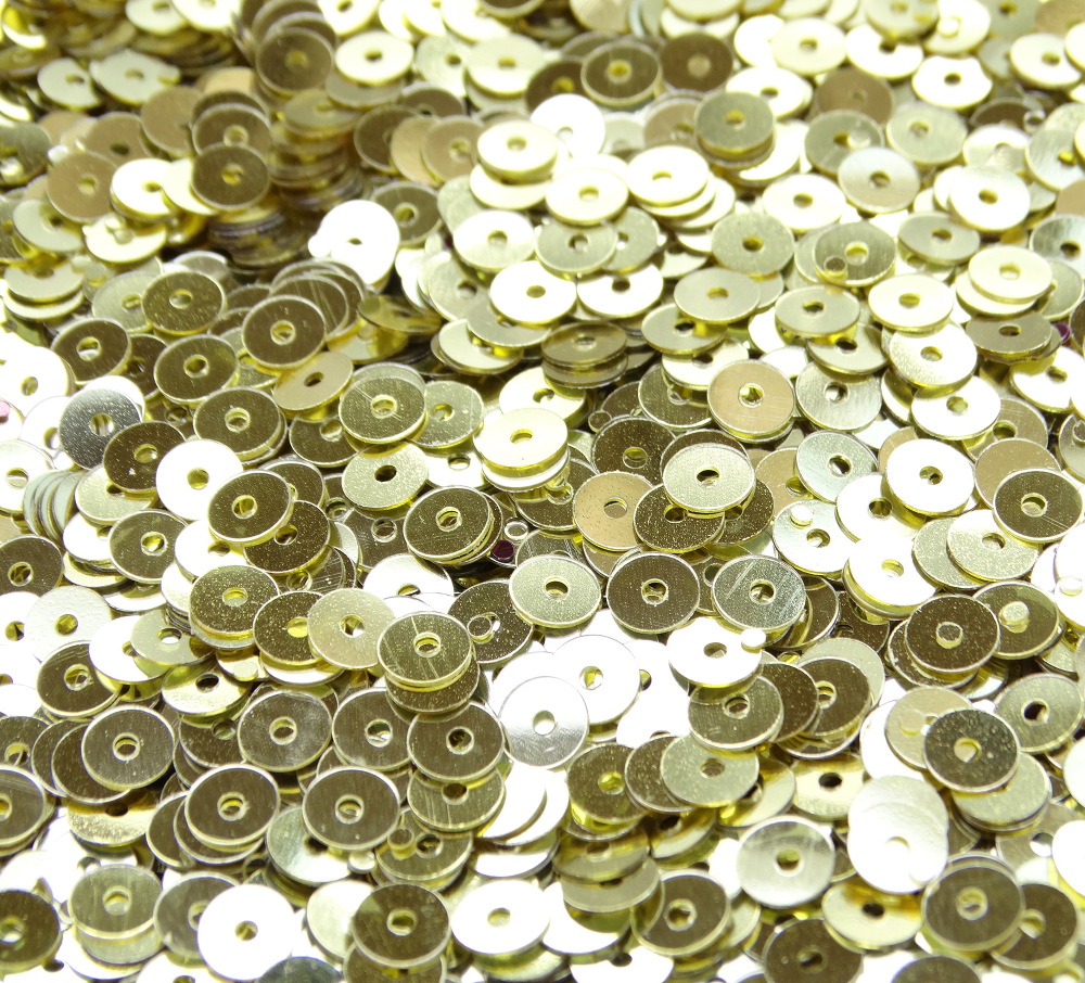 ПЛ002НН6 Пайетки круглые плоские, цвет: светлое золото металлик, 6 мм, 10 грамм