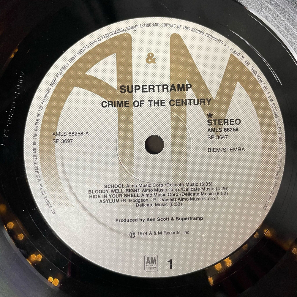 Винтажная виниловая пластинка LP Supertramp Crime Of The Century (Holland 1974) Dreamer