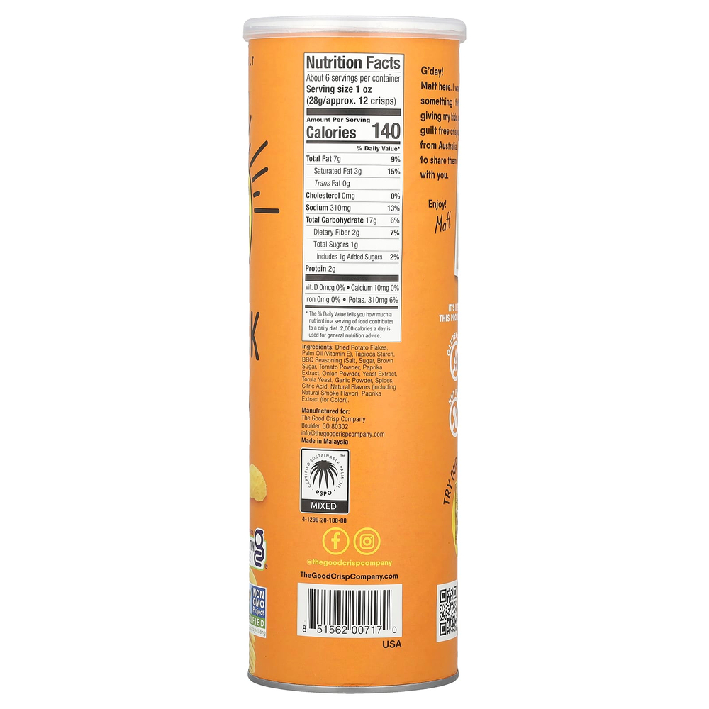 The Good Crisp Company, картофельные чипсы, барбекю в глубинке, 160 г (5,6 унции)