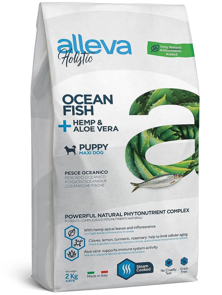 Корм для щенков и юниоров Аллева Холистик с океанической рыбой, коноплей и алое вера. Макси 2 кг Корм для щенков и юниоров Аллева Холистик с океанической рыбой, коноплей и алое вера. Макси 2 кг