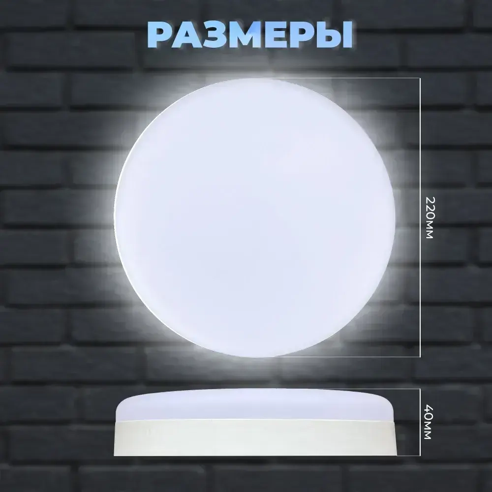 Светильник герметичный настенно-потолочный. Сверхяркий КРУГ 30Вт, со степенью защиты IP65. Размер 220х50. Холодный белый свет 6500К