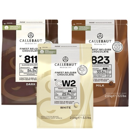 Набор из трех видов шоколада «CALLEBAUT» Белый 25.9%, Молочный 33.6%, Темный 54.5%