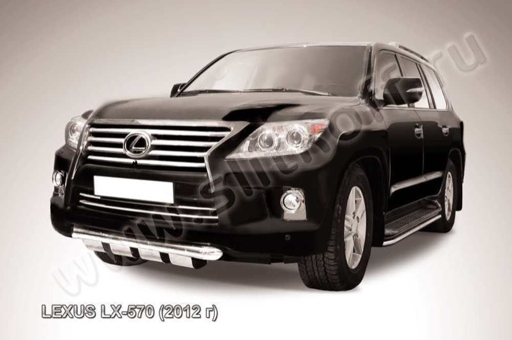 Защита переднего бампера (нержавейка) Lexus LX-570 (2012-2015) d76 с защитой картера