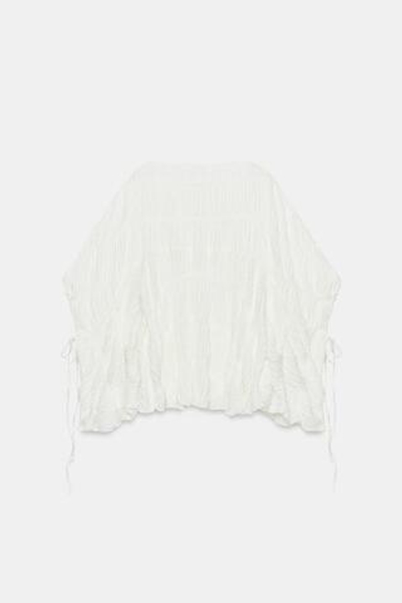 ZARA ФАКТУРНЫЙ ТОП С РУКАВАМИ-НАКИДКАМИ, БЕЛЫЙ