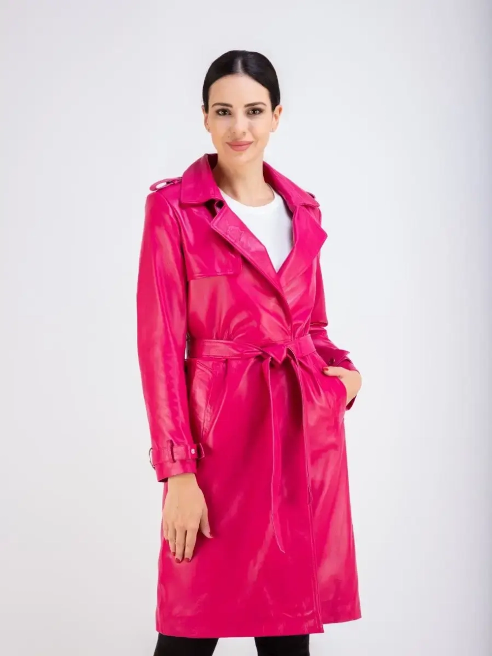 Плащ женский тренчкот длинный кожаный натуральный Турция