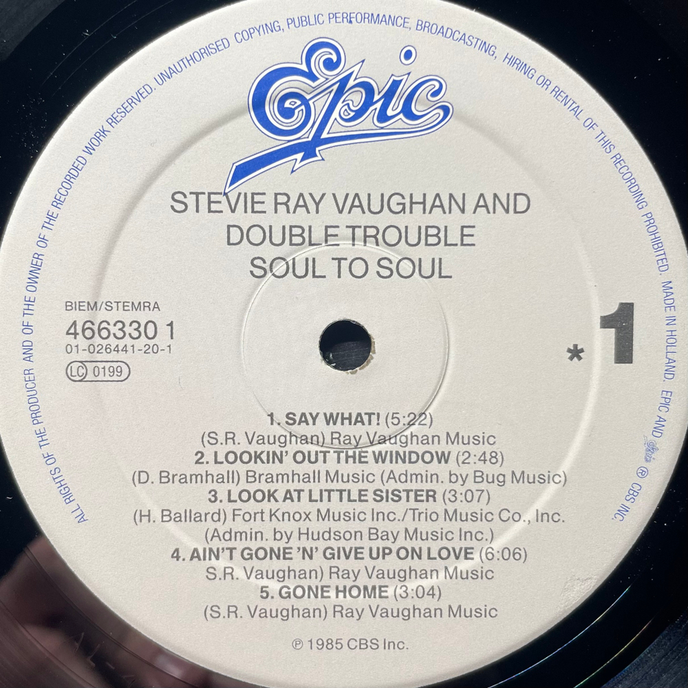 Stevie Ray Vaughan And Double Trouble ‎– Soul To Soul (Голландия)