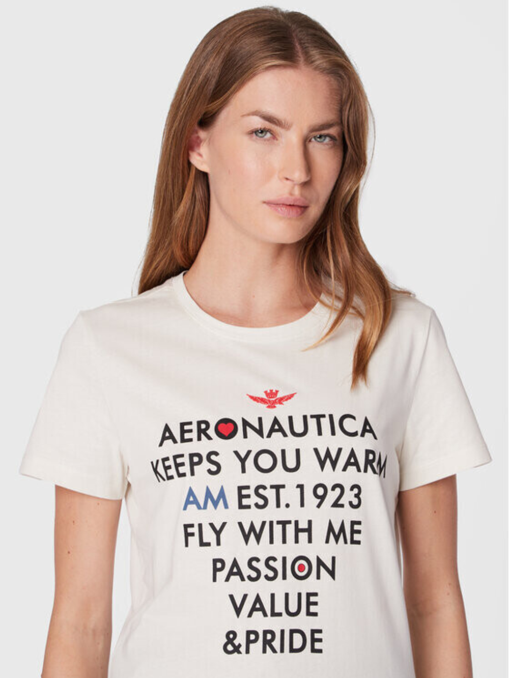 Футболка жен. AERONAUTICA 2037 бежевый красным сердечко