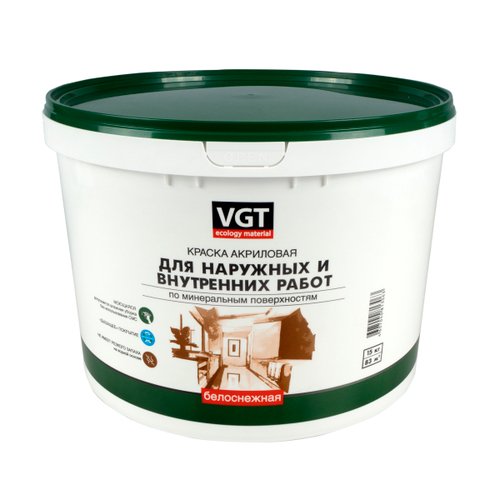 Краска моющаяся для наружных и внутренних работ VGT ВД-АК-1180, белоснежная, 15 кг, 13812