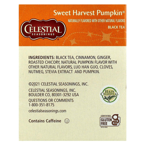 Celestial Seasonings, черный чай, сладкая тыква, 18 чайных пакетиков, 57 г (2 унции)